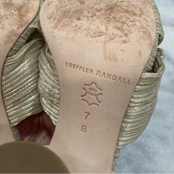 LOEFFLER RANDALL Camellia Platinum Gold Pleated Knot Bow Sandals - Picture 4 of 10